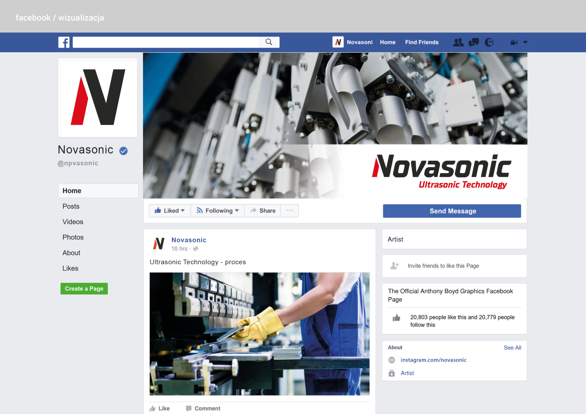 Novasonioc - prowadzeniue firmowego profilu na Fecebooku.